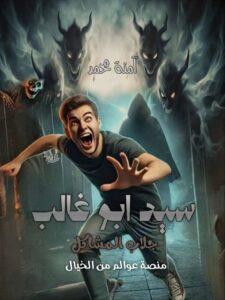 غلاف رواية مغامرات سيد ابو غالب يظهر سيد هاربًا من كيانات مظلمة في ممر مرعب.