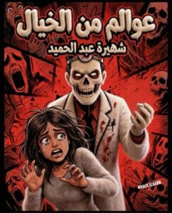رسم تخيلي مرعب يجسد قصة الجن العاشق، تظهر فيه فتاة تنظر للمرآة برعب ويقف خلفها شبح الطبيب المحروق، قصة رعب واقعية للكاتبة شهيرة عبد الحميد.